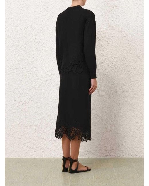Zimmermann Black Luna Lace Midi Skirt