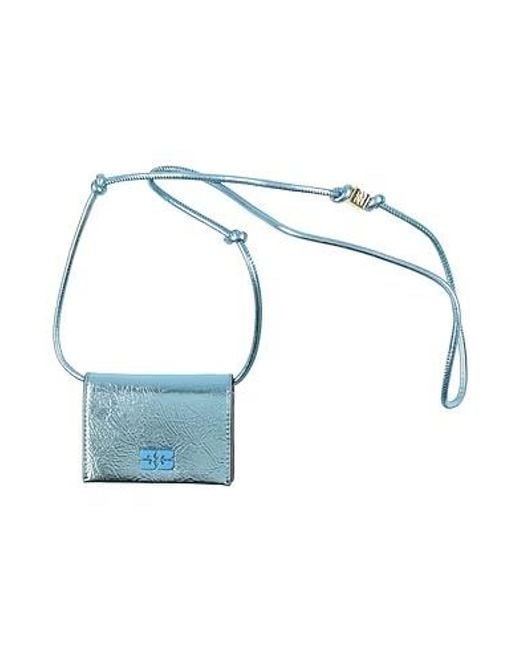 Ganni Blue Simple Solid-Color Leather Card Holder