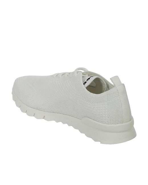 Kiton Gray Logo-Embroidered Knit Sneakers for men