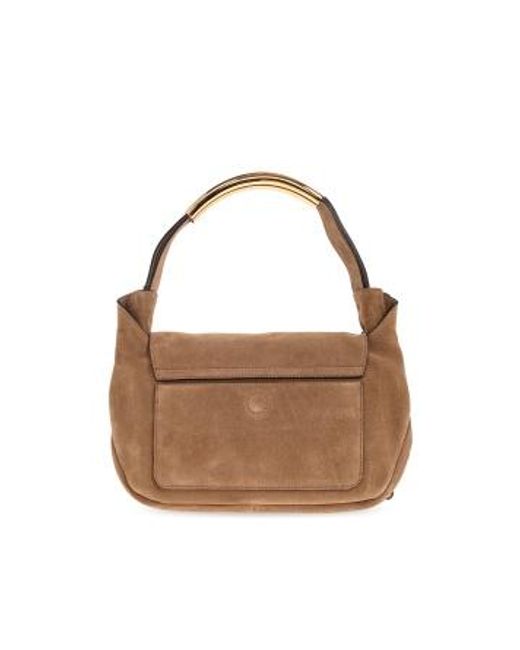 Moschino Brown Logo Embossed Top Handle Bag
