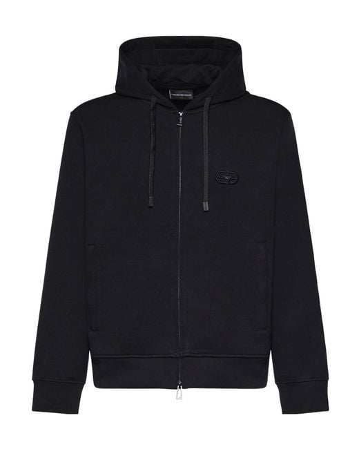 Emporio Armani Blue Zip-Through Logo Hoodie for men