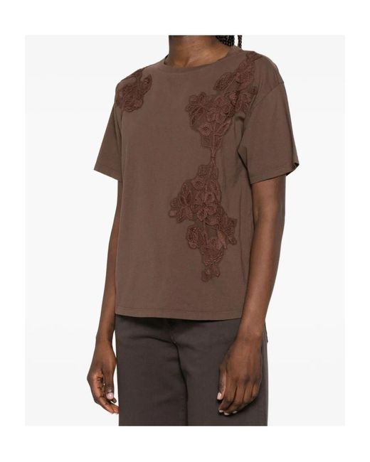 ERMANNO FIRENZE Brown Floral-Appliqué T-Shirt