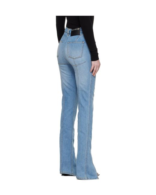 Mugler Blue Split-Hem Seam-Detail Jeans
