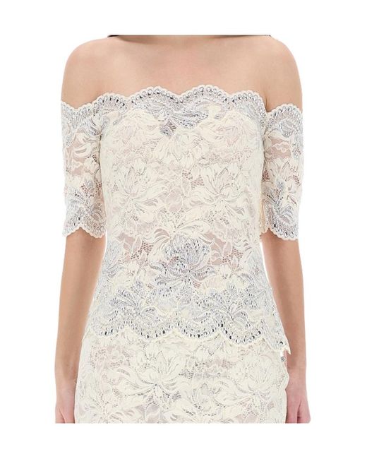 Rabanne White Rabanne Lace Off-Shoulder Top