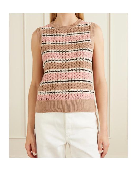 Varley Pink Deeley Striped Crochet Cotton Vest