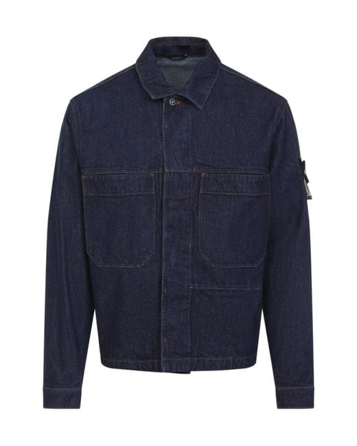 Stone Island Logo Patch Denim Jacket in Blue for Men | Lyst