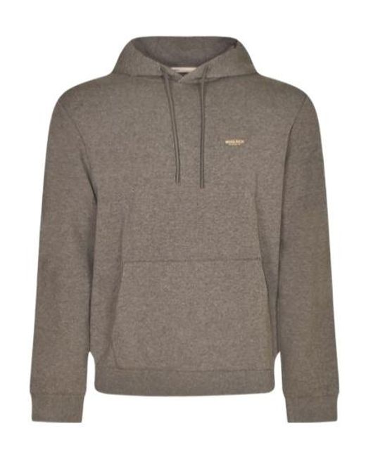 Woolrich Gray Logo Printed Drawstring Hoodie for men