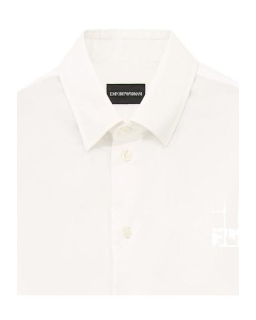 Emporio Armani White Cotton Dress Shirt With A Pointed Collar And Long Sleeves for men