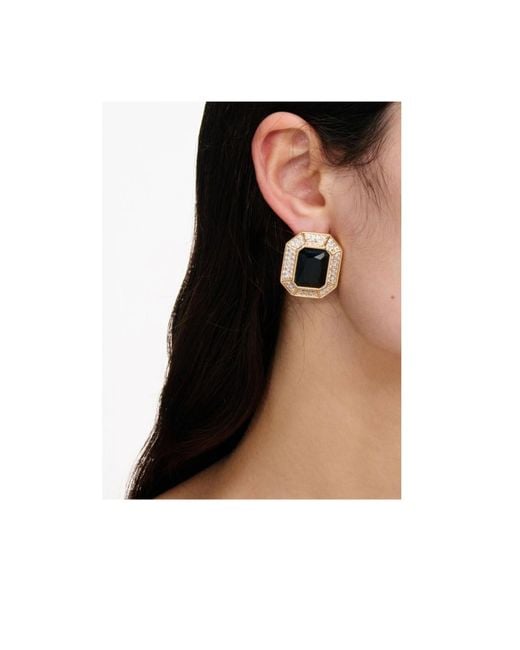 Self-Portrait Metallic Crystal Octagonal Earrings