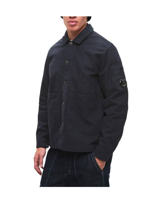 C P Company Blue Color-Blocked Collar Workwear Jacket for men