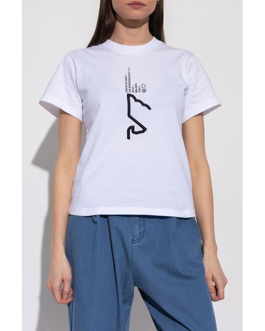 Emporio Armani White Graphic-Embroidery Logo-Print T-Shirt