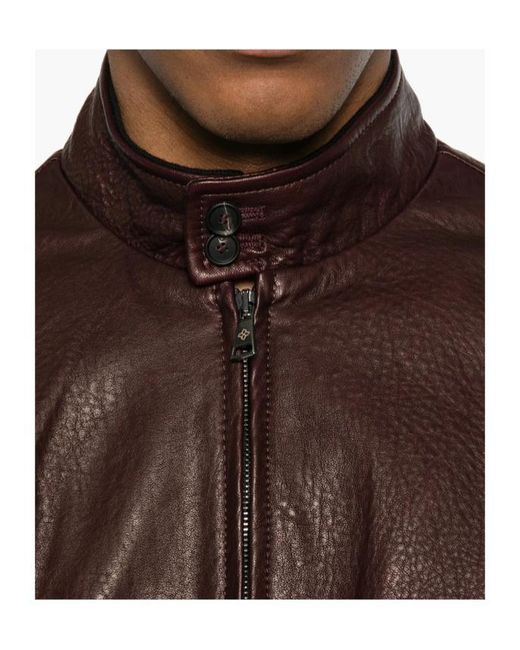 Tagliatore Brown Long-Sleeve Leather Jacket for men