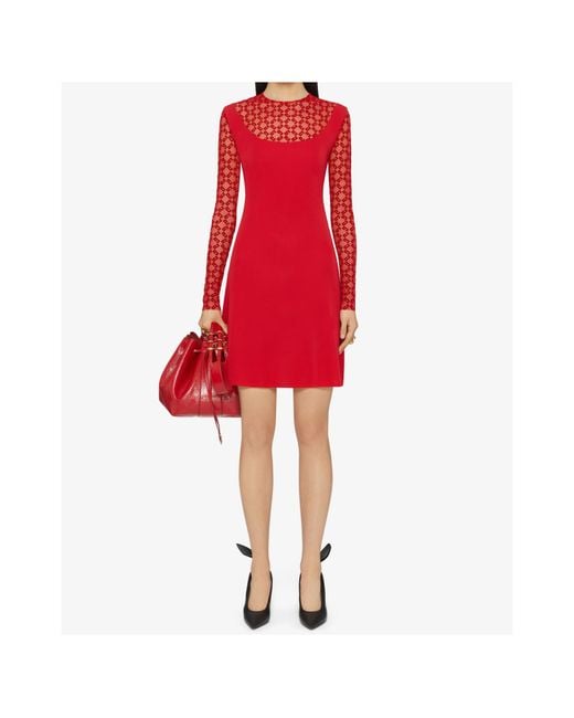 Givenchy Red Monogrammed Sheer Panelled Dress