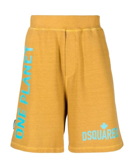 DSquared² Yellow Logo Printed Bermuda Shorts for men