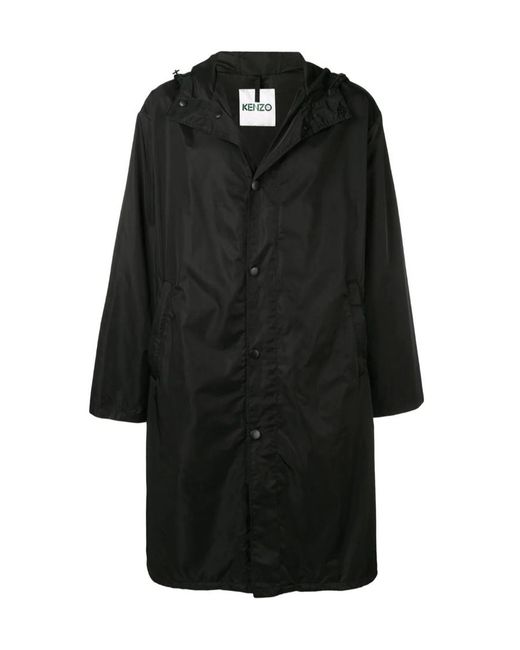 KENZO Black Logo Printed Long Overcoat for men