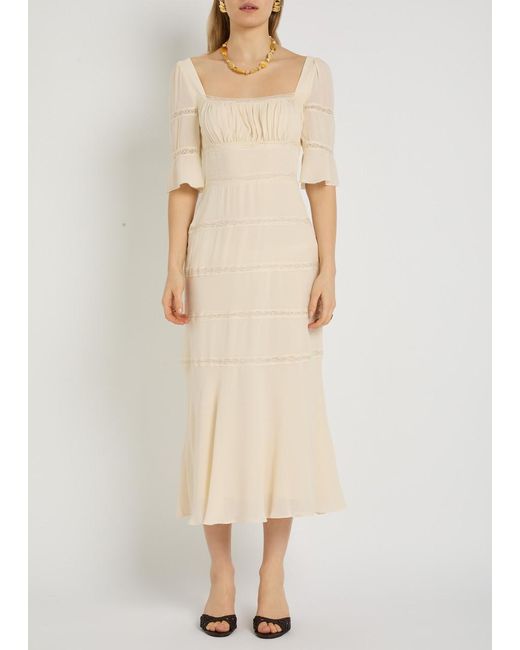 Reformation Natural Laverna Lace-Trim Chiffon Midi Dress