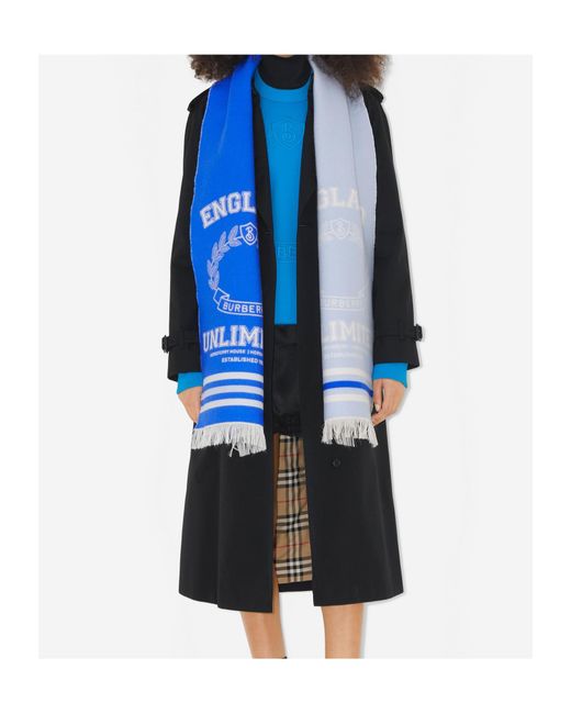Burberry Blue College Graphic Wool Silk Jacquard Scarf