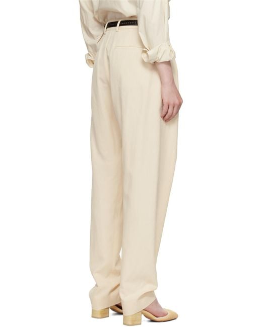 Lemaire White Pleated Wide-Leg Pants