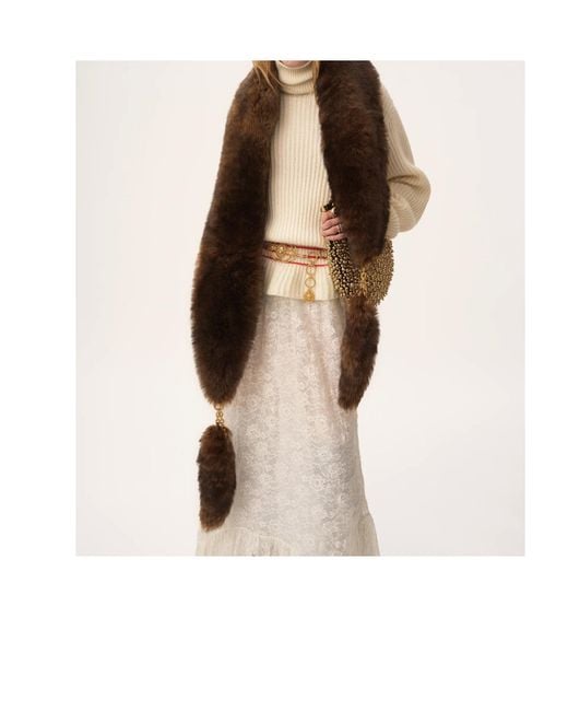 Chloé Black Lamb-Fur Chain-Embellished Scarf