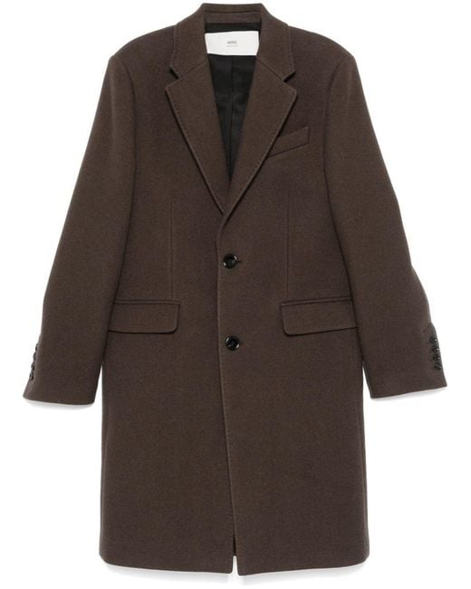 AMI Brown Notched-Lapel Virgin Wool Coat for men