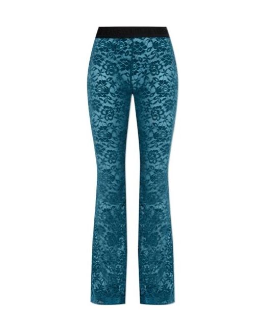 Versace Jeans Blue Couture Lace-Detailed Flared Trousers