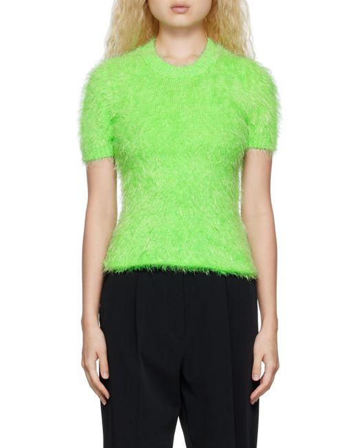 MSGM Green Bouclé Short-Sleeve Jumper
