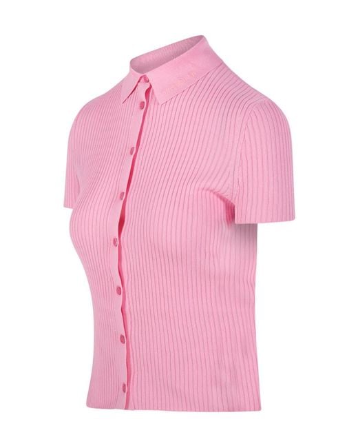 Balenciaga Pink Ribbed Short-Sleeve Knitted Top