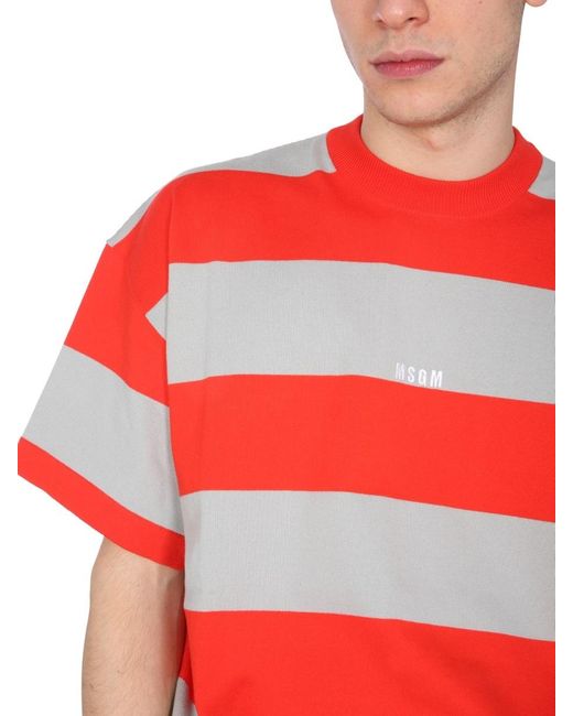 MSGM Embroidered Logo Striped T-Shirt for men
