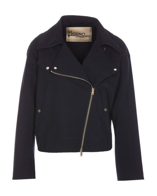 Herno Blue Zip-Up Biker Jacket