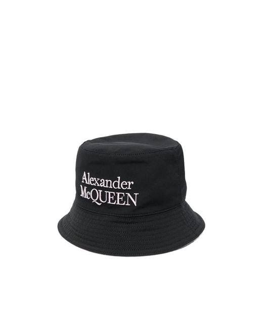 McQueen Black Logo Embroidered Reversible Bucket Hat for men