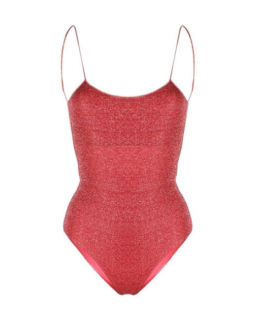 Oseree Red Metallic-Effect Swimsuit