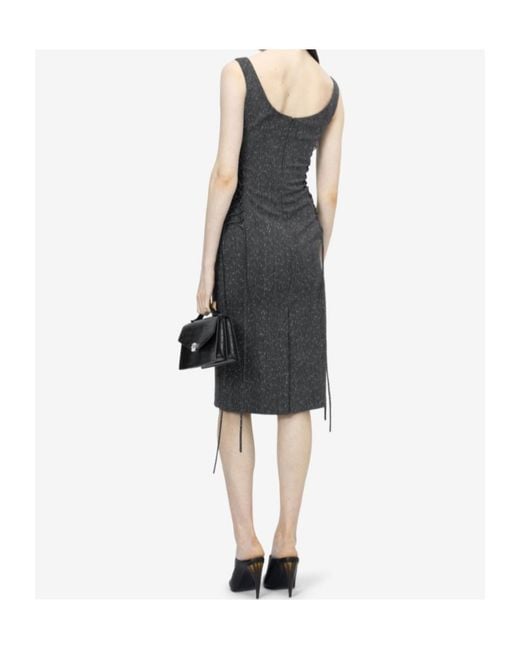 McQueen Blue Corset Lace Flecked Pinstripe Pencil Dress