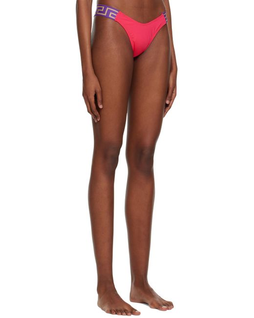 Versace Pink Greca-Pattern Printed Thong Bikini Bottoms