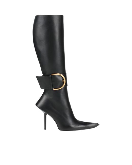 Balenciaga Black Solid-Color Thin-Heel Thigh-High Boots