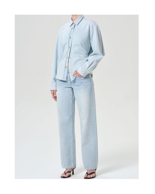 Agolde Gray Long-Sleeved Buttoned Denim Shirt