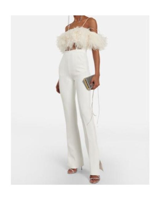 David Koma White Feather-Trimmed Cady Jumpsuit