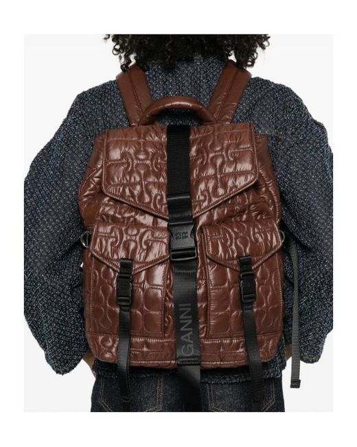 Ganni Brown Quilted Backpack