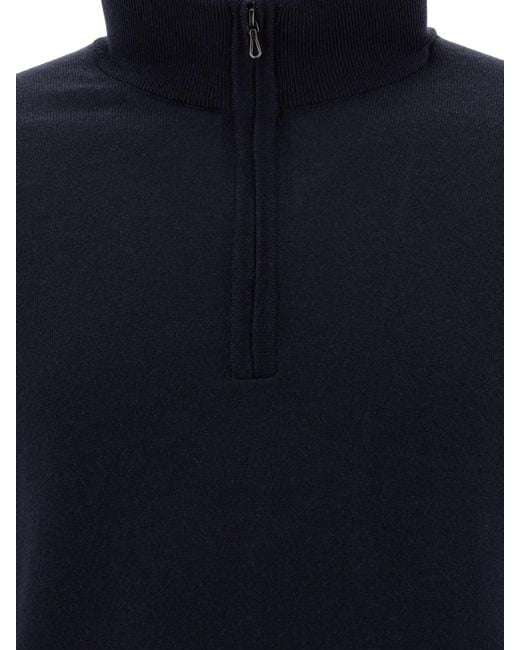 John Smedley Blue 'Tapton' Half-Zip Sweater for men