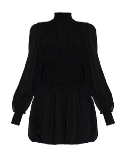 FRAME Black Sheer-Sleeve Mini Dress