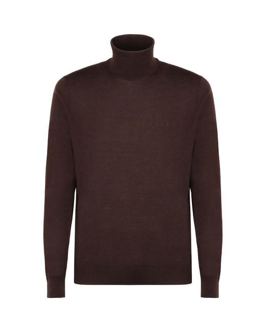 Kiton Brown Turtleneck Knit Pullover for men