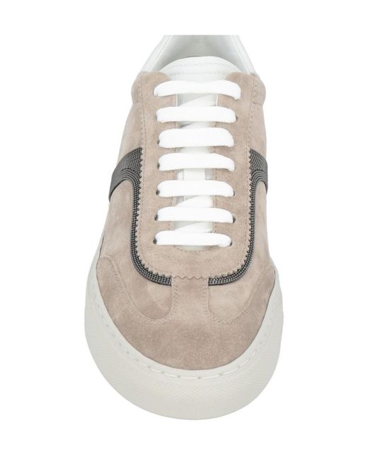 Brunello Cucinelli White Suede Low-Top Sneakers