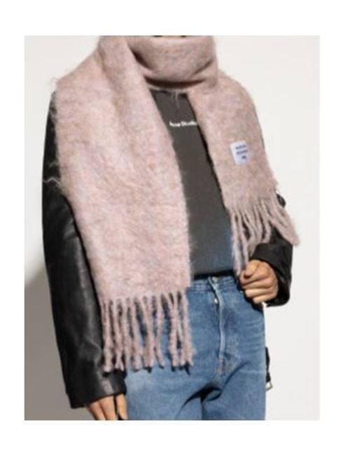 Acne Pink Logo Patch Fringed-Edge Scarf for men