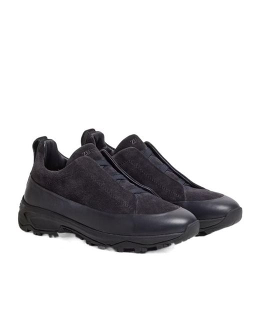 Zegna Blue Triple Stitch Monte Low-Top Sneakers for men