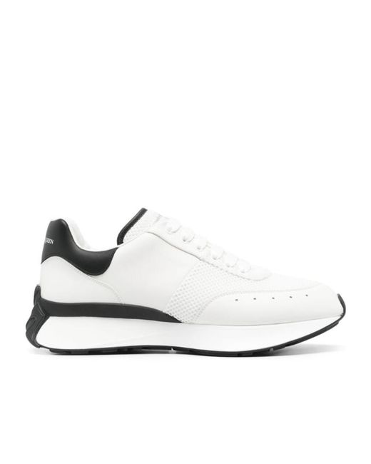 Alexander McQueen White Logo Printed Mesh Lace-Up Sneakers for men