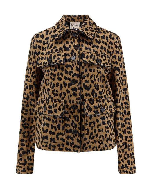 Semicouture Brown Cotton Jacket With Animal Print