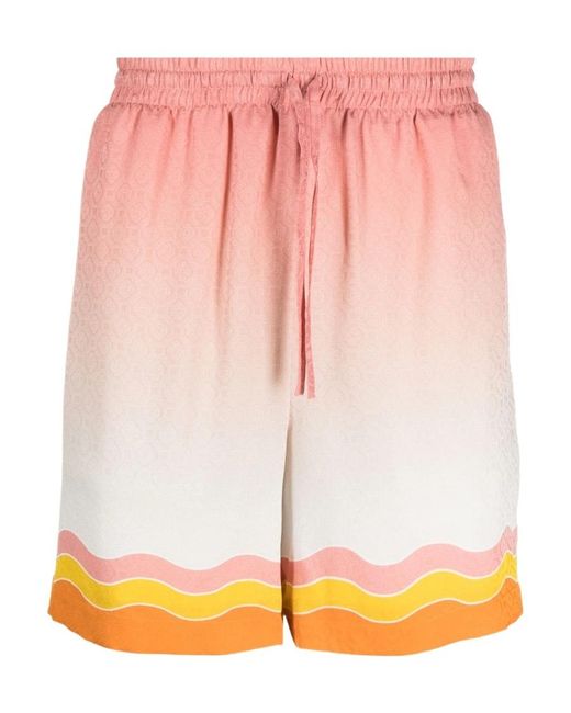Casablanca Pink Gradient-Effect Drawstring Silk Shorts for men