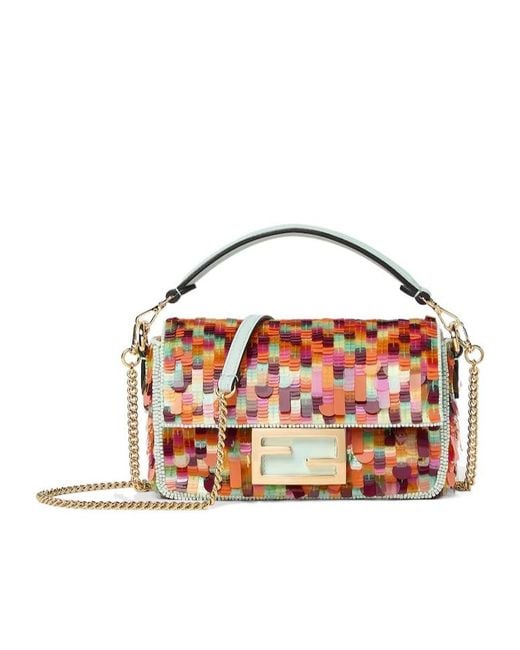 Fendi Red Baguette Sequin-Embellished Mini Tote Bag