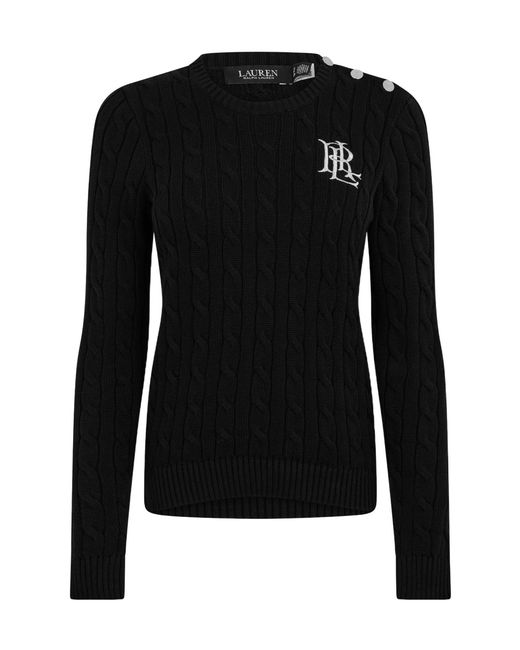 Ralph Lauren Black Button-Trim Cable Knit Jumper