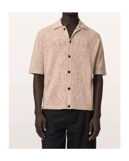AllSaints Natural Arktx Perforated-Knit Short-Sleeve Cardigan for men