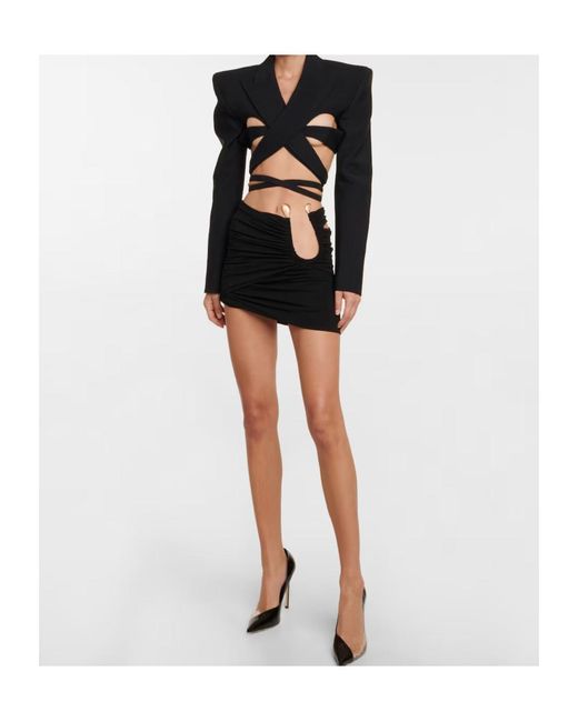 Mugler Black Ring-Detail Ruched Jersey Miniskirt